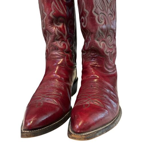 JUSTIN Men\'s Burgundy Leather Cowboy Western Boots Size 9.5
